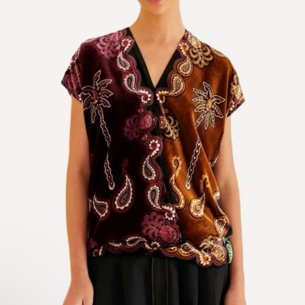 Farm Rio Multicolored Oversized Velvet Top/Blouse(Size Small)